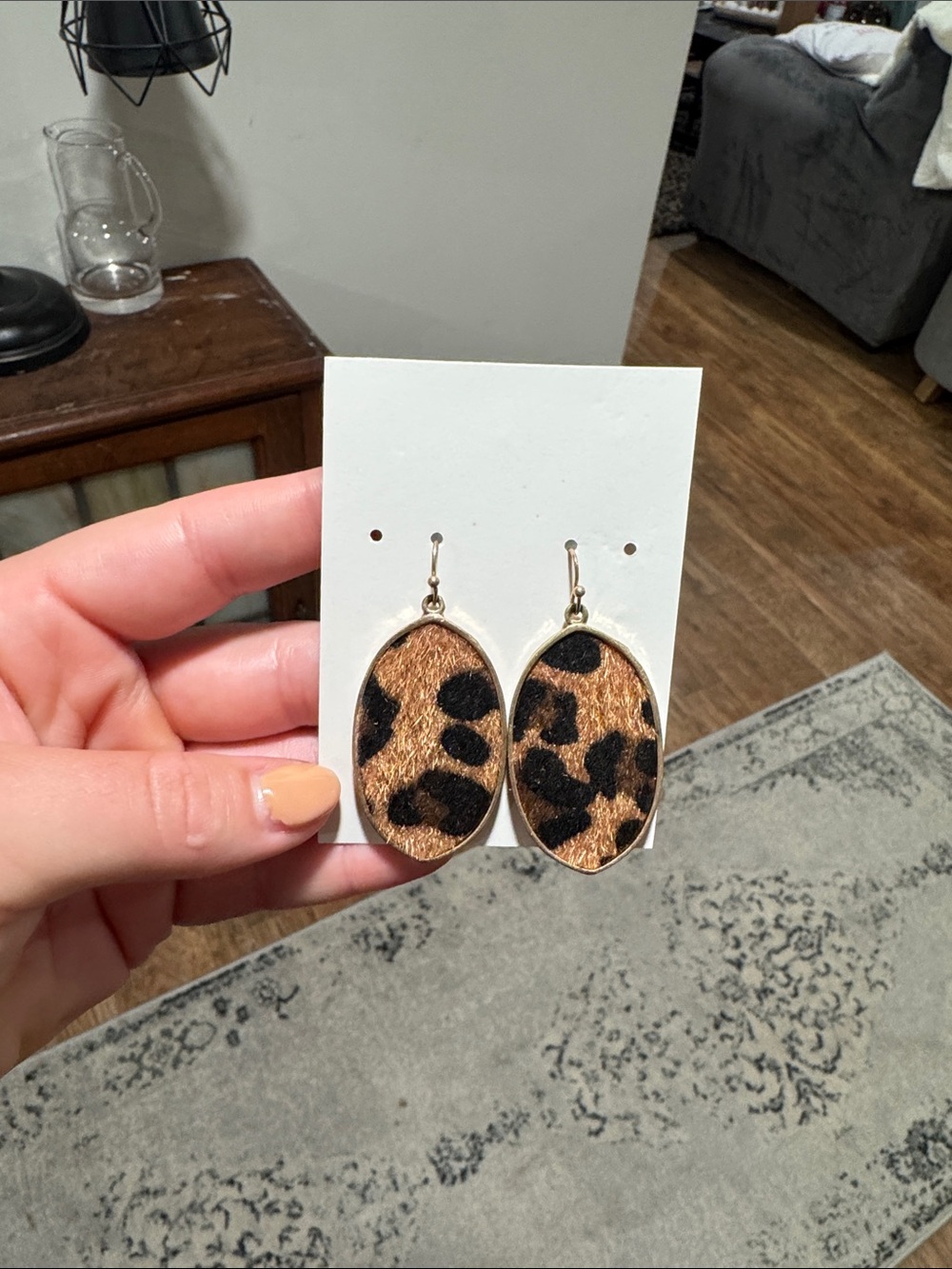 Leopard Print Oval Pendant Earrings